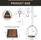 Hanging Plant Holder Indoor, Modern Boho Hanging Planter with Sturdy Wood Base, Unique Ceiling Plant Hangers for Indoor Plants, Ceiling Window Wall Home Decor (Black, Fit 3-5.5inch Pot)