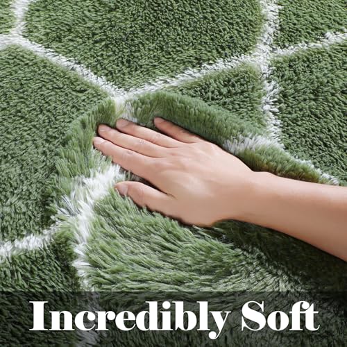 ONASAR Area Rugs for Bedroom Living Room, 4x6 Fluffy Olive Green and White Throw Rug, Soft Plush Fuzzy Shaggy Geometric Floor Carpet for Nursery Kids Girls Boys Teen Dorm Home Decor Aesthetic - color: Olive Green / White, size: 4' x 6' (Rectangular)
