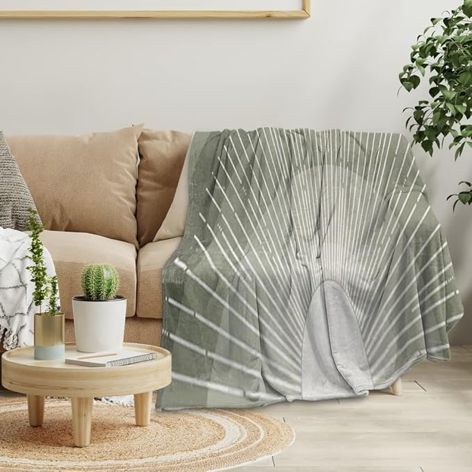 Boho Moss Green Sunrise Mid Century Throws Blankets Modern Abstract Decorative Blankets Boho Minimalist Geometric Aesthetic Soft Warm Bed Bedding Blankets for Couch Bedroom Office 70"x80"