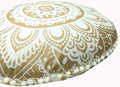 24" White Gold Flower Mandala Barmeri Large Floor Pillow Cover Cushion Meditation Seating Ottoman Throw Cover Hippie Decorative Zipped Bohemian Pouf Ottoman Pom Pom Cases ( 24 " round)