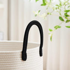 VIPOSCO Large Laundry Hamper, Tall Woven Rope Storage Basket for Blanket, Toys, Dirty Clothes in Living Room, Bathroom, Bedroom - 100L White & Black