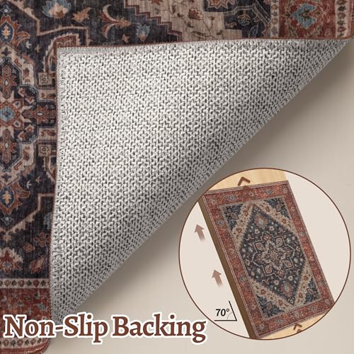 Tangsoo 2x3 Washable Rug for Entryway, Vintage Non Slip Small Area Rug, Indoor Front Door Rug, Print Door Mat Small Carpet, Soft Low Pile Rugs for Entrance Kitchen Bedroom Dark Blue/Orange - color: Rust/Dark Blue, size: 2' X 3' (Rectangular)