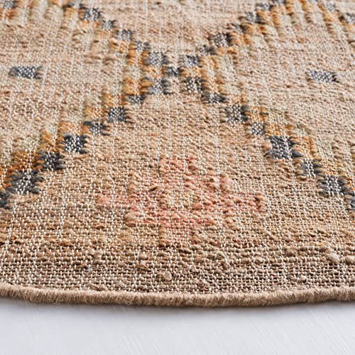 SAFAVIEH Kilim Collection 5' Round Natural/Blue KLM753A Handmade Moroccan Boho Jute & Cotton Entryway Foyer Living Room Bedroom Kitchen Area Rug - color: Natural/Blue, size: 5' (Round)