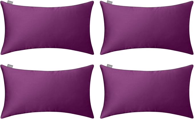 Thmyo 4-Pack 100% Cotton Lumbar Comfortable Solid Decorative Throw Pillow Case Rectangle Cushion Cover Pillowcase DIY Throw Pillowcase(12x20inch/30x50cm,Dark Reddish Purple)