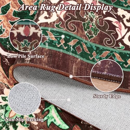 U'Artlines 2x3 Washable Boho Area Rug, Small Non Slip Vintage Doormat for Indoor Front Door Ultra Thin Mat Carpet for Entryway Kitchen Bathroom Bedroom Rust＆Teal - color: Rust＆teal, size: 2' x 3' (Runner)