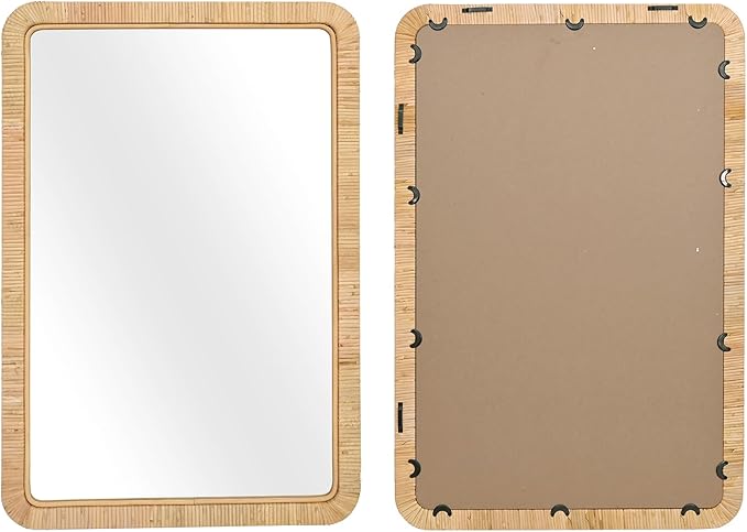 FUIN 24"x36" Rattan Wall Mirror, Natural Wicker Rectangle Bathroom Vanity Mirror, Hanging Boho Decorative Mirror for Farmhouse, Entryway, Bedroom, Living Room, Horizontal Vertical Mount