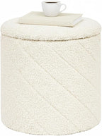 B FSOBEIIALEO Ottoman with Stroage, Boucle Round Storage Ottoman with Tray, Foot Rest Stool for Dorm Room, Living Room White, 12.99"x12.99"x13.78"