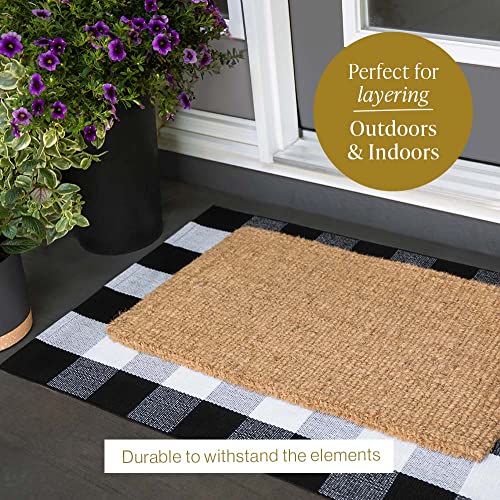Bloom & Breeze B&B Buffalo Plaid Rug, Black and White Chekered Rug, Outdoor Runner Rug for Layering, Front Porch Rug, Buffalo Plaid Outdoor Mat, Washable Chekered Runner Rug (28" x 44")