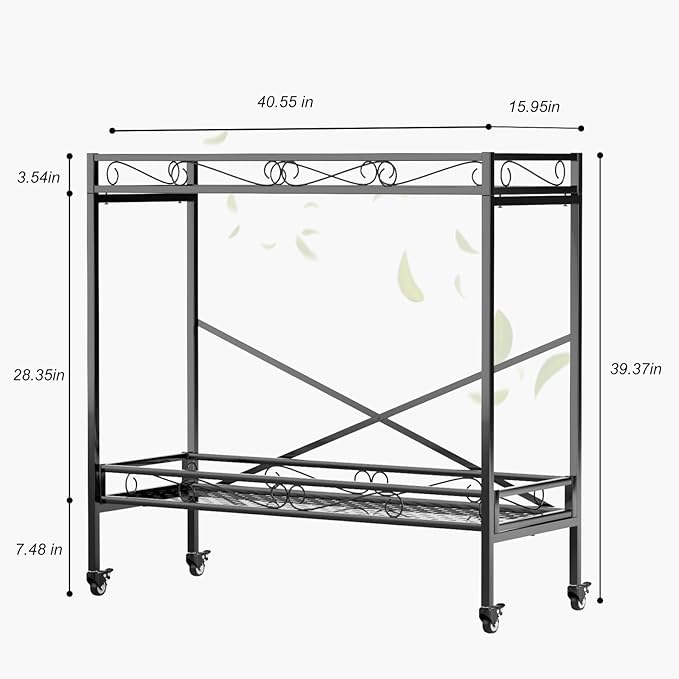 Zhongma 2 Tier Window Height Sturdy Metal Plant Stand with Wheels, 40.5x16x39.4 Inch High, Heavy Duty Succulent Shelf for Home Indoor and Outdoor, 440 LBS Capacity & Heavy Duty Construction