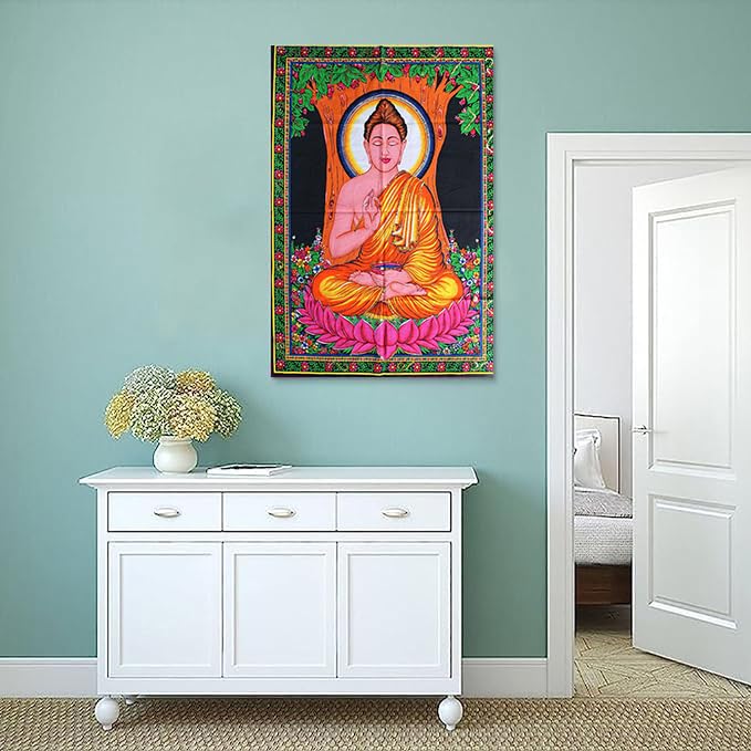 Rastogi Handicrafts Cotton Wall Hanging Indian Goddess Indian Deity 40" X 30" Poster Size (BUDDHA-G) - color: BUDDHA-G