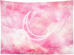 LB Pink Sky Tapestry Fantasy Pink Cloud and Moon Nature Landscape Wall Hanging Colorful Aesthetic Tapestries Wall Blanket for Bedroom Living Room Girl Teen Dorm Party Decor 59x51 Inches