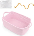 Empty Gift Basket to Fill with Handles, 12x8x5 inch - Large Woven Gifts Basket for Baby Shower, Women, Girls, Valentine Gifting - With Gift Bag & Ribbon - Pink, 1Pack