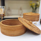 Rattan Basket With Lid, Lidded Wicker Storage Basket for Organizing, Woven Box, Rattan Storage Bin for Shlef or Table, Natural