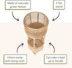 KOUBOO Rattan Indoor Two-Tier Plant Stand, Natural Planter, Large, Brown
