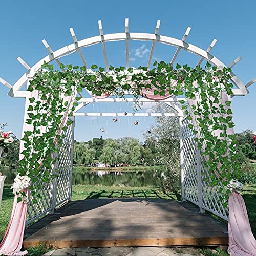 RECUTMS Fake Vines for Room Decor 86 FT Artificial Ivy Garland Hanging Plants Faux Greenery Leaves Bedroom Decor Aesthetic for Wall Wedding Party Home Garden Office Patio Outdoor Decoration(12 Pack) - color: Green
