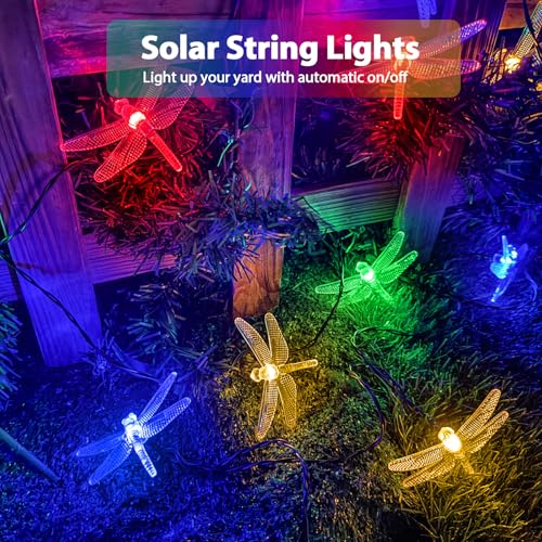 OZS 2PK 40LED 50FT Dragonfly Solar Lights Outdoor Waterproof, Multicolor Solar Fairy Lights with 8 Lighting Modes, Garden Decor for Outside, Pathway Lights for Fence, Patio, Yard - color: Dragonfly-Multicolor