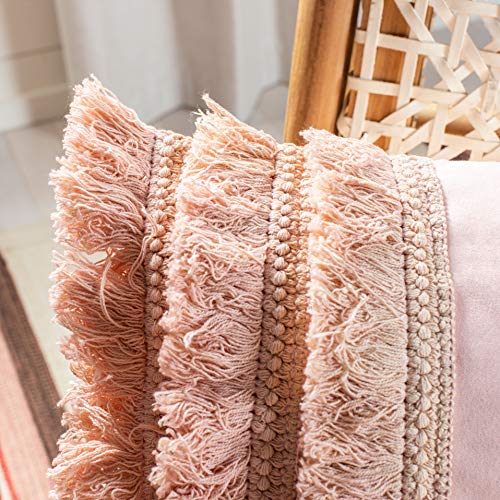Safavieh Home Collection Grema Boho 16-inch Pink Fringe Decorative Accent Pillow PLS7142B-1616 - color: Pink, size: 17"x17"