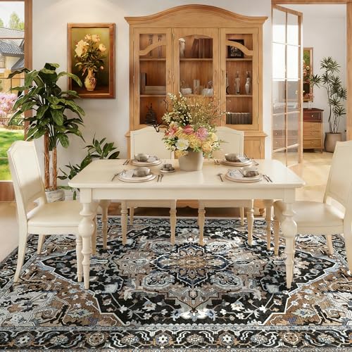 5x7 Black Boho Vintage Rug - Washable Low Pile Non-Slip Carpet for Moody Living Room, Bedroom, Dining Room - Dark Farmhouse Retro Area Rug for Office, Indoor Decor, Black Multi - color: Black & Multi, size: 5' x 7' (Rectangular)