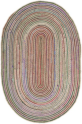 SAFAVIEH Cape Cod Collection Area Rug - 6' x 9' Oval, Natural & Multi, Handmade Boho Braided Jute, Ideal for High Traffic Areas in Living Room, Bedroom (CAP251A) - size: 6' x 9' (Oval)