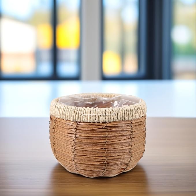 VICASKY Handwoven Woven Planter Basket Natural Indoor Outdoor Flower Pot Decorative Rattan Plant Pot for Boho Decor