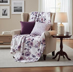 Decorative Floral Fleece Throw Blanket: Velvety Soft Plush Rose Flower Accent for Couch or Bed, Blush Pink Purple Navy Blue Grey on White, Oversized 50" x 70" Inches