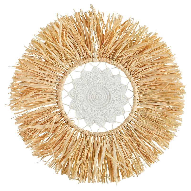47th & Main Fringed Macrame Hanging Boho Wall Décor for Home, 18" Diameter, Natural