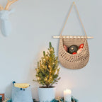 Hanging Fruit Basket Handmade Boho Cotton Rope Wall Hanging Basket Over Door Storage Woven Baskets for Kitchen and Bedroom to Store Any Small Stuffe (1, jute)