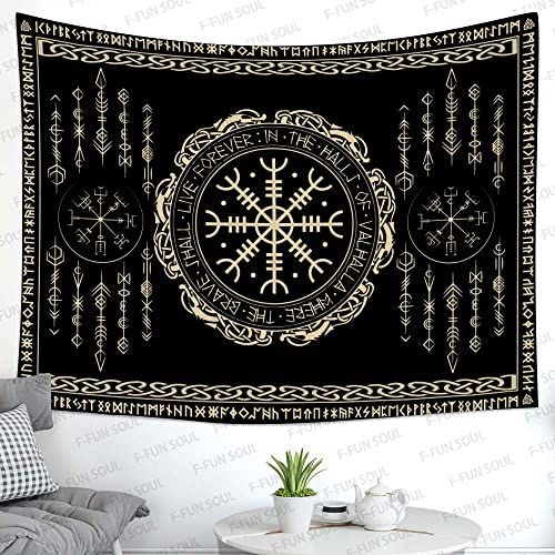 F-FUN SOUL Nordic Vikings Tapestry, Large 60x51inches Soft Flannel, Vegvsir Symbol Amulet Celtic Rune Scandinavian Aesthetic Mythology Tapestry Wall Hanging for Bedroom Living Room Decor GTZYFS1741 - color: Vegvsir, size: 60"L x 51"W