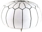 ARTOUARZAZATE Premium Moroccan Leather Pouf Cover - Round & Large Ottoman Footstool Cover with Embroidery - Cover ONLY - Perfect for The Living Room Bedroom, Kids Room, Gift & Wedding (White By Black)