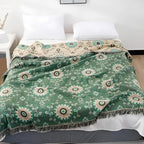 Floral Printed Throw Blankets for Bed Home Decor, 100% Cotton Soft Cozy Boho Quilts Blankets 80"x90",Lightweight Farmhouse Blanketsfor Armchair,Soaft,Couch,Picnic