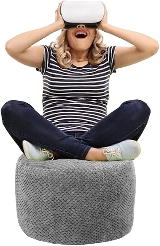 Asuprui Pouf Ottoman Unstuffed Pouf Ottoman Foot Rest No Filler Foot Stool Floor Pouf 20x20x12 Inches Fuzzy Chair Floor Chair Foot Rest with Storage for Living Room Bedroom Light Gray Pouf Cover