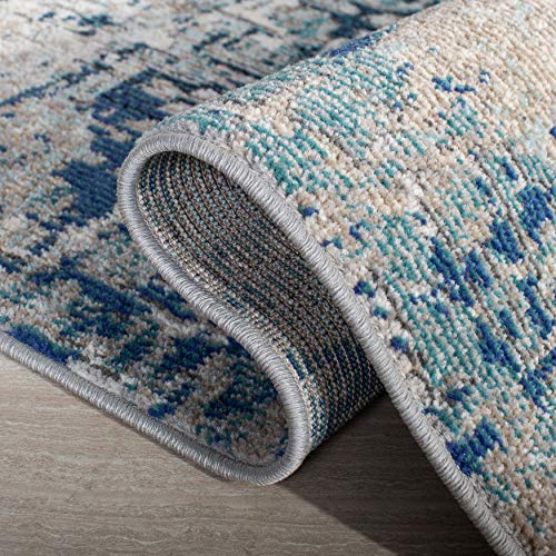SAFAVIEH Madison Collection Runner Rug - 2'2" x 10', Grey & Blue, Modern Abstract Design, Non-Shedding & Easy Care, Ideal for High Traffic Areas in Living Room, Bedroom (MAD460K) - color: Grey/Blue, size: 2'2" x 10' (Runner)