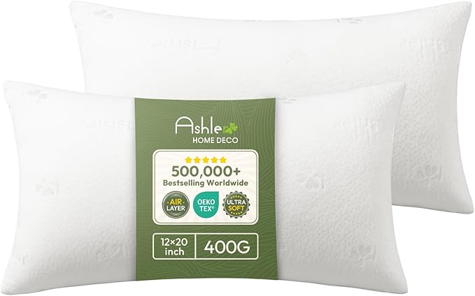 Ashler Home Deco Throw Pillows Insert- 12x20 Pillow Inserts with Air Layer, Premium Bed and Couch Pillows - Indoor Decorative Throw Pillow, Lumbar Cushion Sham Stuffer, Pack of 2, White