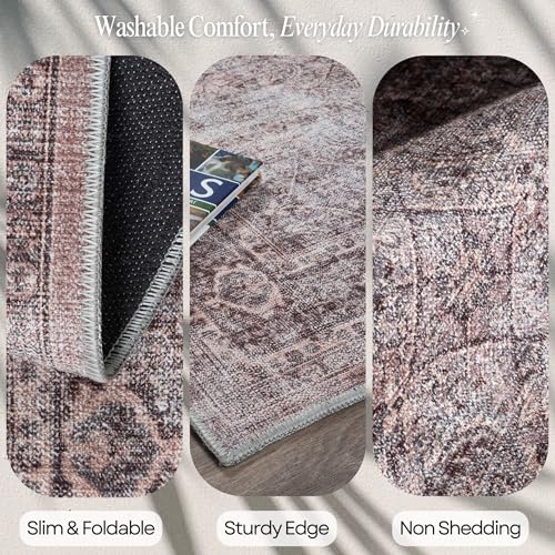 Fame Rugs Modern Oushak Rug 2x3, Vintage Turkish Pink Doormat Oriental Antique Inspired Small Area Rugs, Foldable Washable Luxury Living Room Bedroom (385PB, 2' x 3') - color: 397cb, size: 2' x 3' (Rectangular)