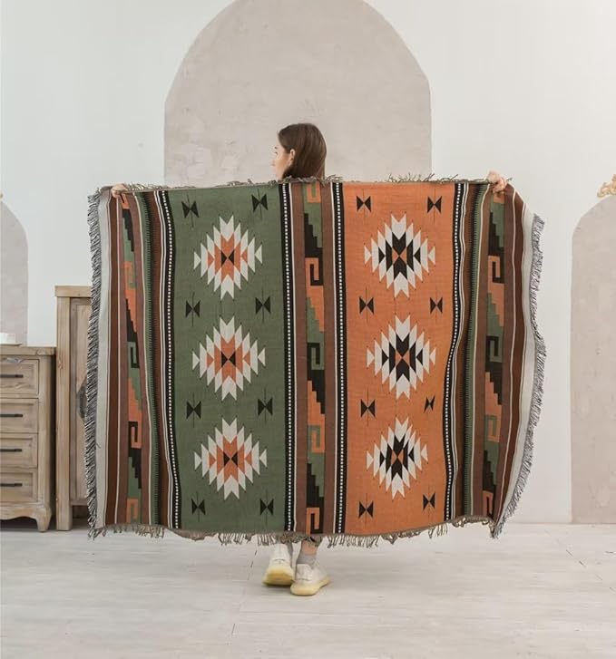 Lqprom Southwest Throw Blankets Aztec Southwestern Throws Cover Boho Native American Blankets for Gift Sofa Table Bed Living Room Decor Outdoor Camping Picnic Tent Beach Car Traveling 63"x87"