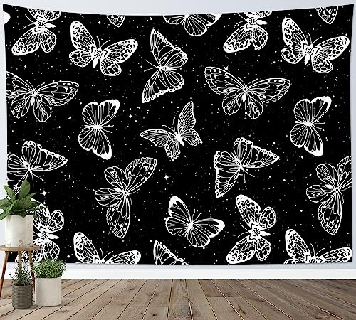 HVEST Butterfly Wall Hanging - Galaxy Space Tapestry for Bedroom & Living Room, Black & White Starry Sky Wall Decor, 60W x 40H inches - color: Black, size: 40"L x 60"W