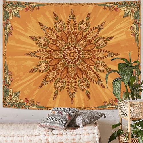 Accnicc Boho Floral Mandala Tapestry for Bedroom Bohemian Flower Wall Tapestry Aesthetic Extra Large Vintage Orange Hippie Indian Tapestries Wall Hanging for Living Room Dorm Decor 90 x 68 Inch - color: Orange Red, size: 90"L x 68"W