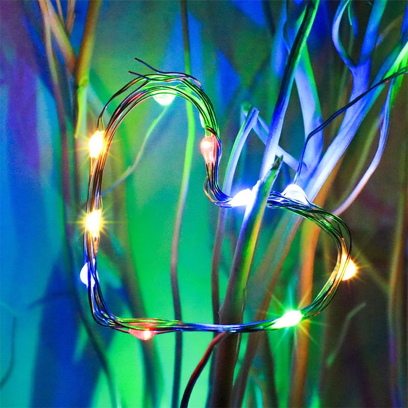 BXROIU 4 x Fairy Lights Battery Operated 8 Lighting Modes,50LEDs,16.4Ft/5 Meters Silver Wire String Lights,Timer Function,and Remote Control.for Christmas,Party,Wedding,Decorative Lighting - color: 4Pack(3AAA,not included)Multicolor
