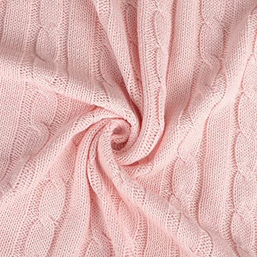 uxcell 100% Cotton Knitted Throw Blanket for Sofa and Couch Soft Lightweight Cable Knit Blanket Home Decors Blanket, Millennial Pink 50" x 60" - color: Millennial Pink, size: Throw (50" *60")