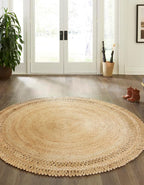 Unique Loom Braided Jute Collection Classic Quality Made Natural Hand Woven With Circle Swirl Details Area Rug (3' 3 x 3' 3 Round, Natural) - size: 3'3" (Round)