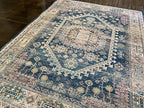 Blue Beige Vintage Faded Distressed Print Style Area Rug/ Carpet