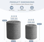12.6" W x 14.17" H & 14.76" W x 17.32" H Storage Ottoman Foot Stool for Couch, Nesting Round Vanity Stools Padded Ottomen, Leather Set of 2 Footrest for Living Room,Grey