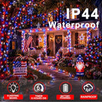 Couah 2 Pack 100 LED 38.4FT Red White and Blue Lights Battery Operated, Patriotic 4th of July Lights 8 Modes-Timer Indoor Outdoor Party Patriotic Memorial Day Independence 4th of July Decorations - size: 34.8FT-Red White Blue