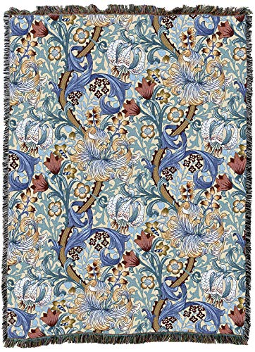 Pure Country Weavers William Morris Golden Lily Blue Blanket XL - Arts & Crafts - Gift Tapestry Throw Woven from Cotton - Made in the USA (82x62) - color: Blue, size: X-Large