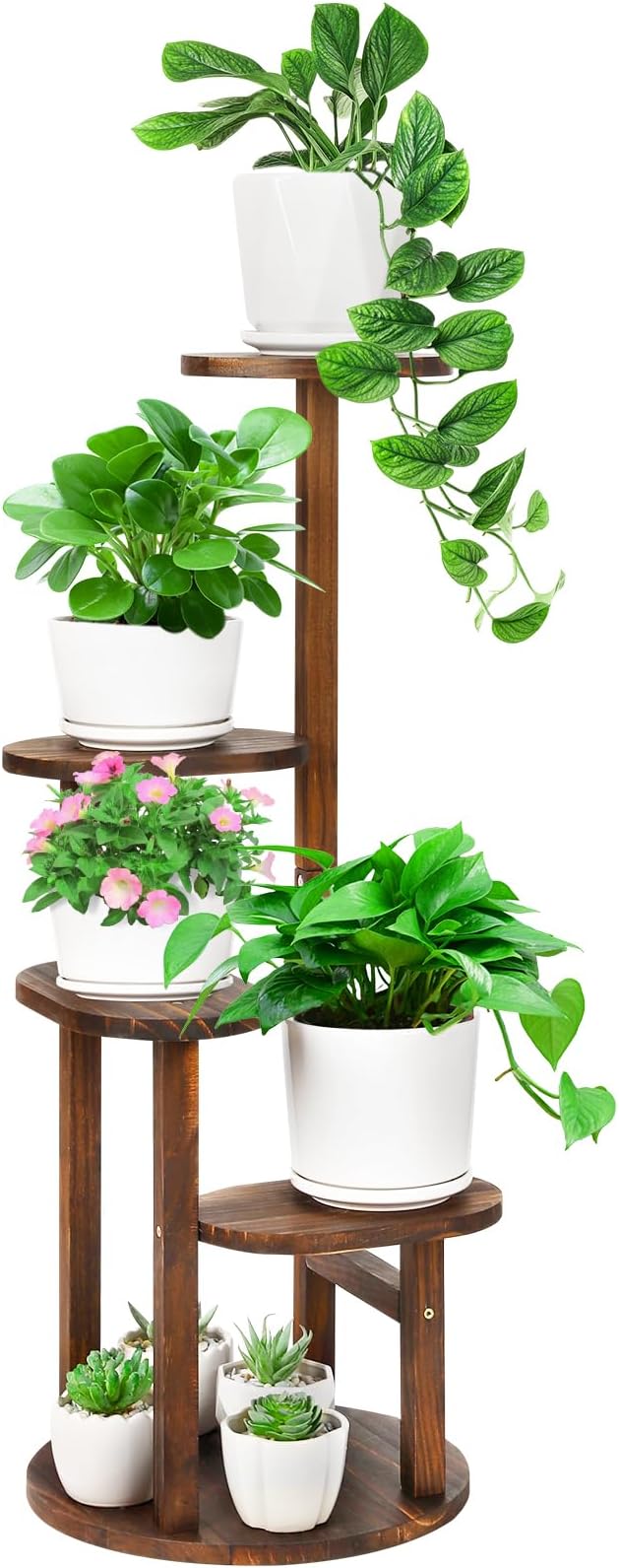 4 Tier Tall Plant Stand Indoor, Wood Corner Plant Shelf for Multiple Plants, Sturdy Oval Tiered Flower Pot Holder Display Rack for Living Room Balcony Patio,Carbonized Wood