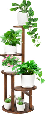 4 Tier Tall Plant Stand Indoor, Wood Corner Plant Shelf for Multiple Plants, Sturdy Oval Tiered Flower Pot Holder Display Rack for Living Room Balcony Patio,Carbonized Wood