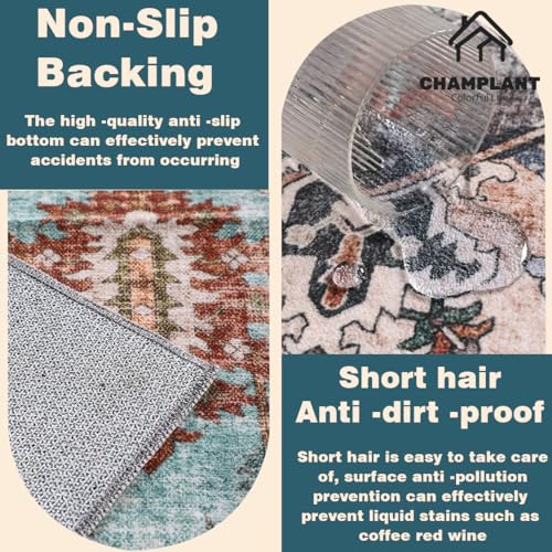 CHAMPLANT Washable Area Rug 4'x6' Traditional Floor Cover Foldable Thin Rugs Retro Kitchen Indoor Distressed Non Slip Carpet Floral Print Mat Bedroom Living Room - color: Aged Floral Green, size: 4' x 6' (Rectangular)