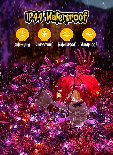 Halloween Orange Purple Outdoor Lights，17.8 Feet 50 LED Christmas Lights with 8 Modes，Waterproof Mini String Lights Battery Operated for Outdoor Indoor Use, Xmas Halloween Tree Holiday Party Patio - color: Orange and Purple, size: 50 LEDs x 2 Pack