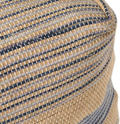 Foamma Pouf Ottoman Natural Blue, 16"x16"x16" - Square Ottoman Foot Rest for Living Room and Bedroom, Pouf Footstool with Handcrafted Wool Cover, Foot Rest for Couch, Boho Furniture for Home - color: Natural