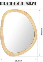 sawsile Rattan Mirror,31.5x25.2 Irregular Boho Bathroom Rattan Farmhouse Wicker Asymmetrical Wood Wall Mirror for Nursery,Bathroom,Living Room,Washroom